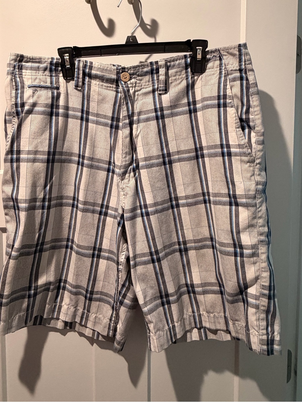 Champs Plaid Flat-Front Shorts - White and Blue